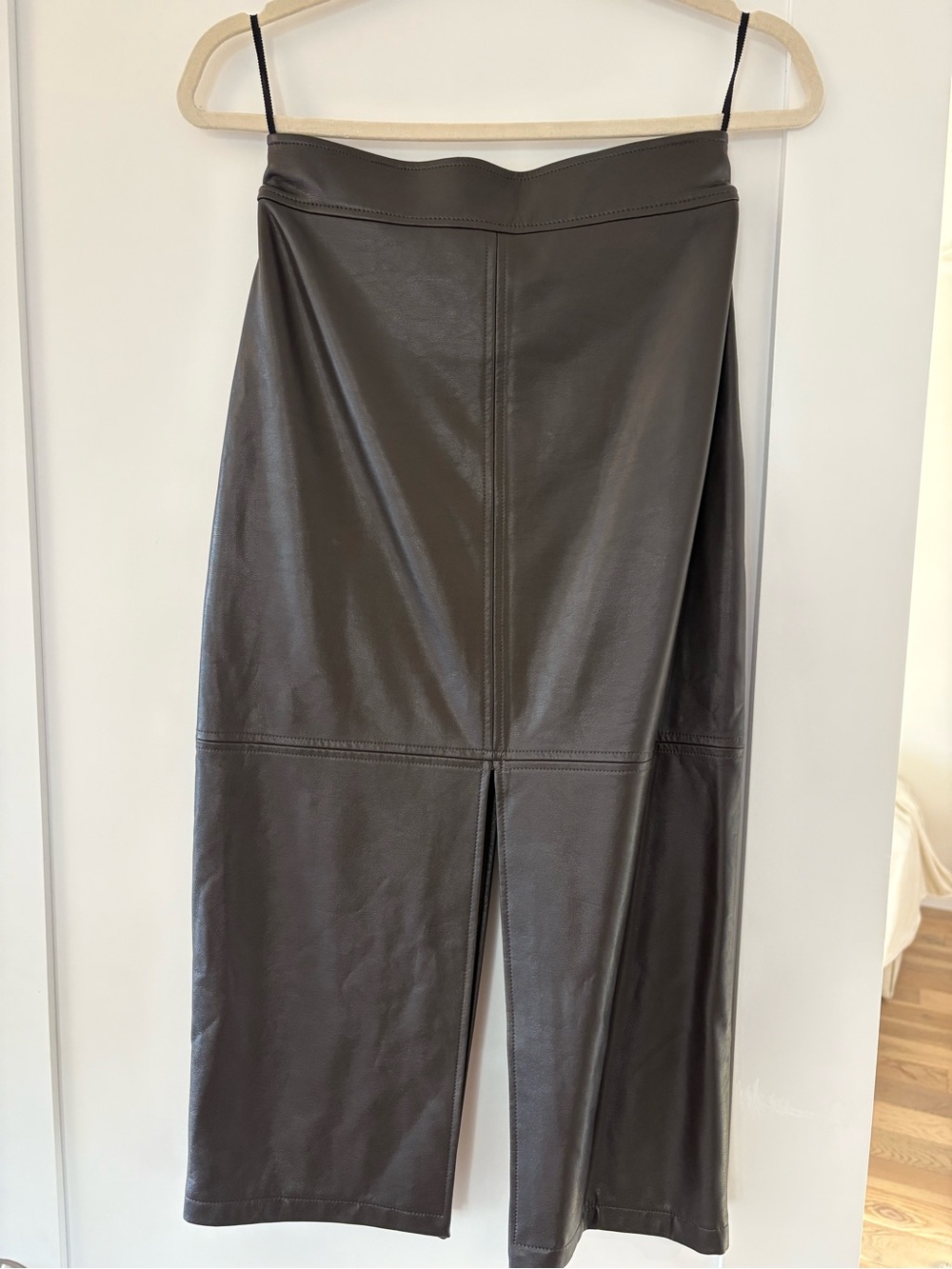 A.L.C. Chocolate Brown Faux Leather Midi Skirt with Front Slit